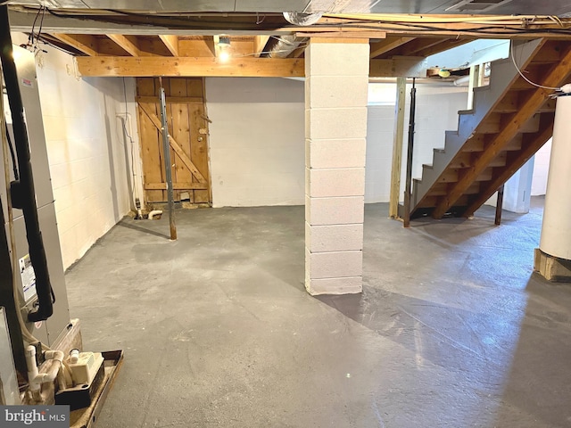 20 Flying Dove Ln, Hedgesville, WV 25427 - unfinished below grade area with concrete block wall and stairway