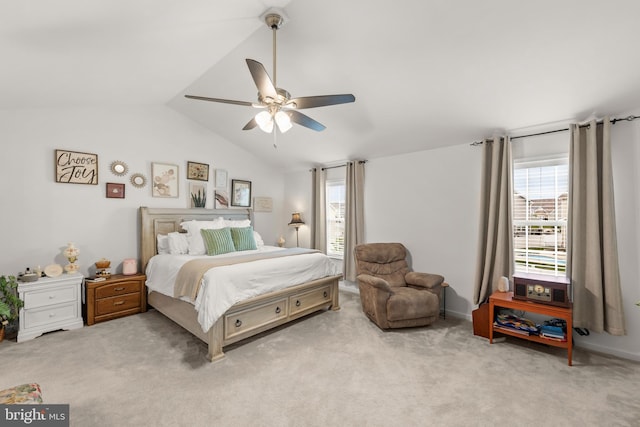 220 Ladysmith Dr, Stephens City, VA 22655 - carpeted bedroom featuring multiple windows, vaulted ceiling, and ceiling fan