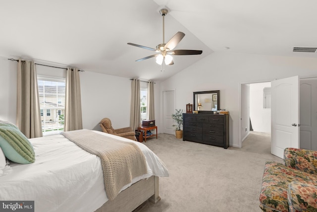 220 Ladysmith Dr, Stephens City, VA 22655 - bedroom with lofted ceiling, light carpet, and ceiling fan