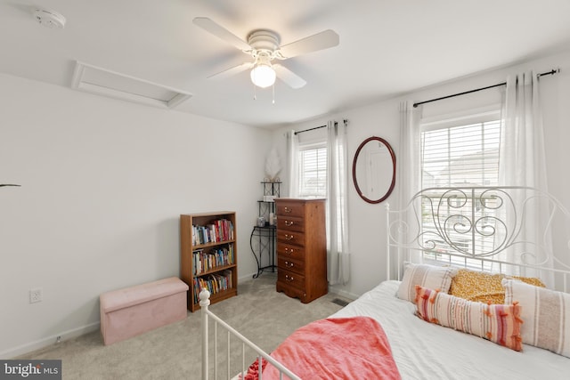 220 Ladysmith Dr, Stephens City, VA 22655 - bedroom featuring attic access, light colored carpet, baseboards, and ceiling fan