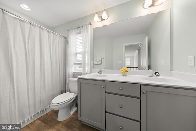 220 Ladysmith Dr, Stephens City, VA 22655 - full bath featuring toilet, wood finished floors, and double vanity