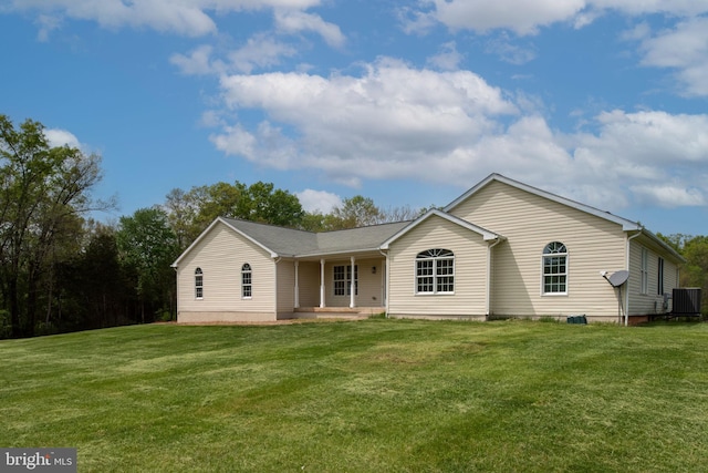 11490 Tilia Ln, Bealeton, VA 22712 - single story home with central AC unit, a front lawn, and a porch