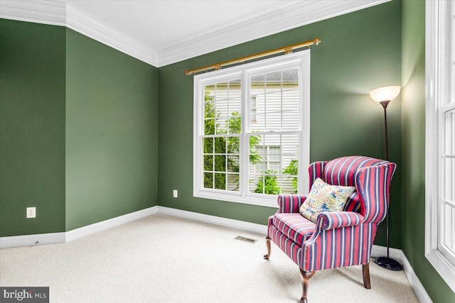 3747 Spicebush Dr, Frederick, MD 21704 - living area featuring ornamental molding, carpet floors, and baseboards