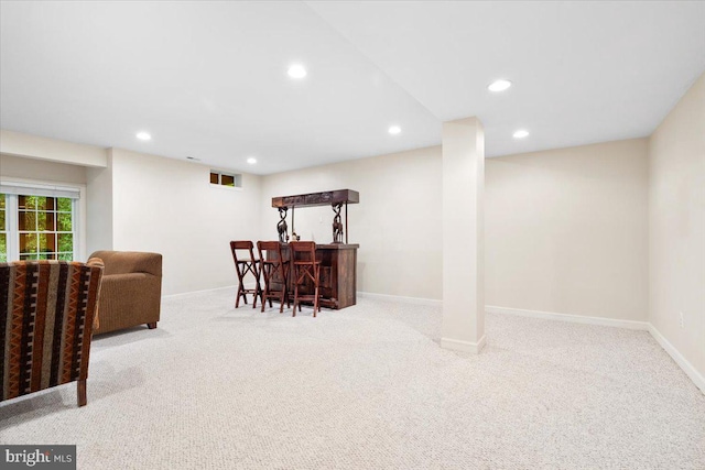 3747 Spicebush Dr, Frederick, MD 21704 - interior space featuring bar area, carpet floors, baseboards, and recessed lighting