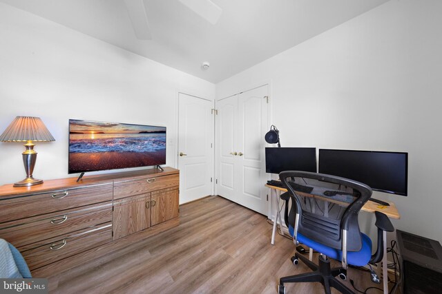 316 Nautilus Dr, Manahawkin, NJ 08050 - home office featuring light wood-style flooring and ceiling fan