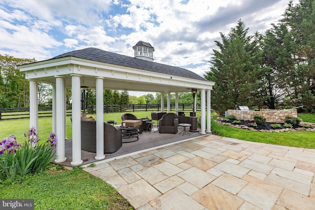 view of patio / terrace featuring a gazebo and an outdoor living space