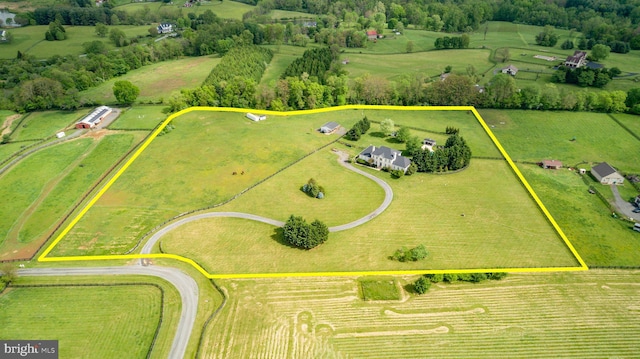 overview of rural landscape with property boundaries highlighted and agricultural land