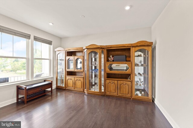 entrance foyer featuring baseboards, dark wood finished floors, and recessed lighting