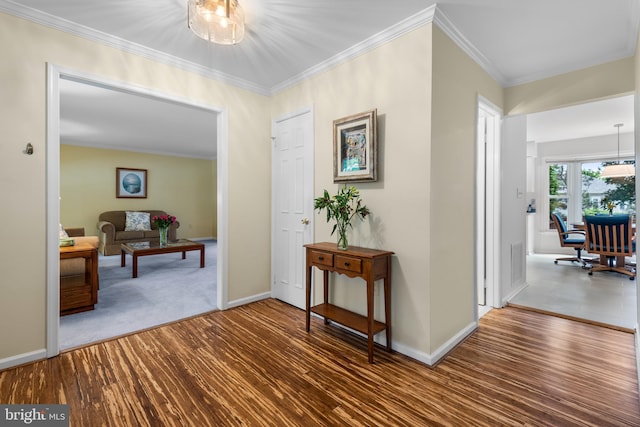 8 Botany Ct, North Potomac, MD 20878 - corridor featuring wood finished floors, crown molding, and baseboards
