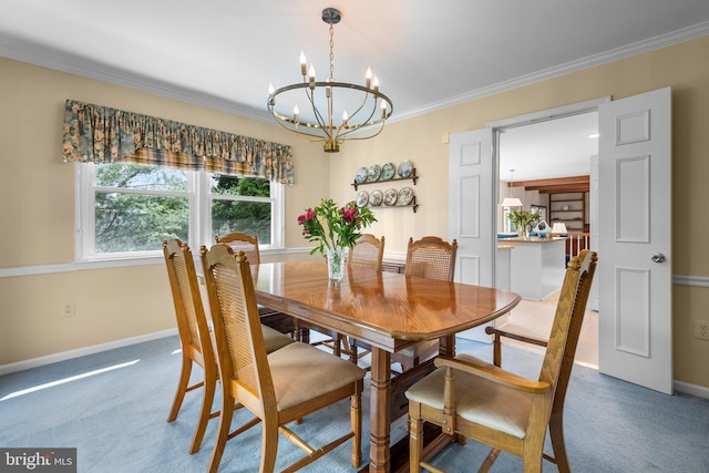 8 Botany Ct, North Potomac, MD 20878 - carpeted dining area featuring a chandelier, baseboards, and ornamental molding