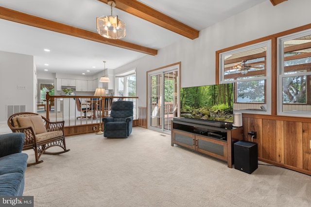 8 Botany Ct, North Potomac, MD 20878 - living area with light carpet, beam ceiling, and recessed lighting