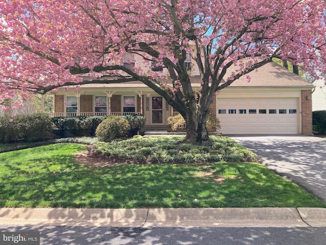 8 Botany Ct, North Potomac, MD 20878 - view of front of home with brick siding, an attached garage, driveway, and a front lawn