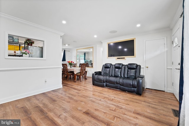 8904 Madison St, New Carrollton, MD 20784 - living area featuring ornamental molding, light wood finished floors, and recessed lighting