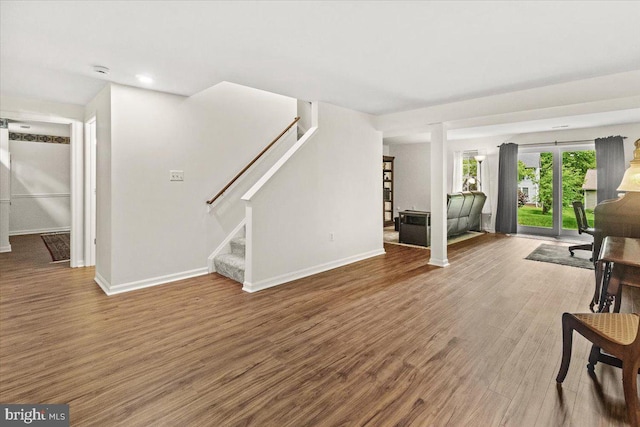 2218 W Greenleaf Dr W, Frederick, MD 21702 - living area featuring stairs, baseboards, wood finished floors, and recessed lighting