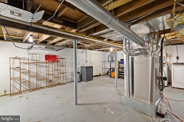 unfinished basement featuring washer / clothes dryer