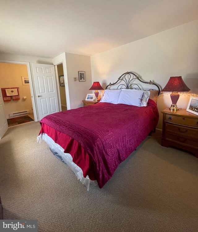 99 Exeter Ct, Shepherdstown, WV 25443 - bedroom with baseboard heating, carpet floors, and ensuite bath