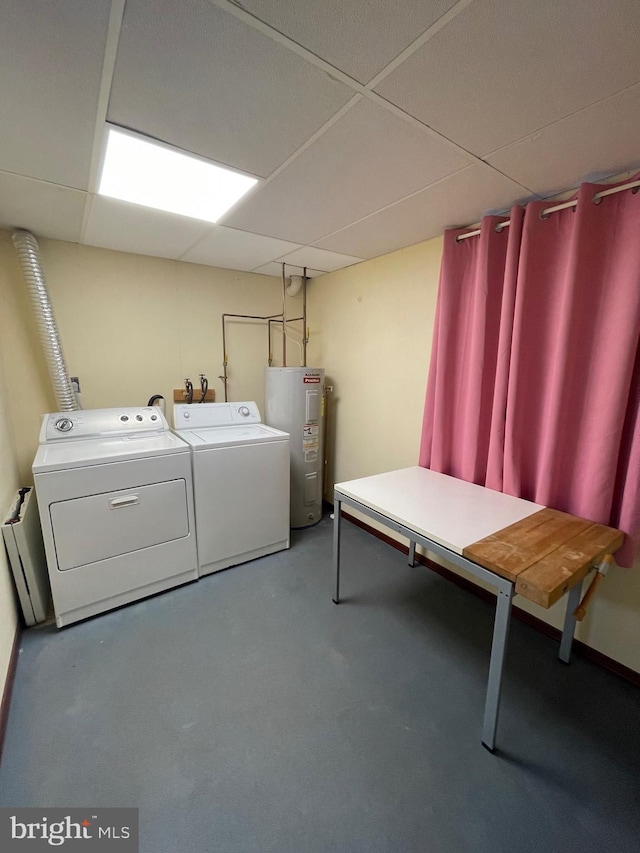99 Exeter Ct, Shepherdstown, WV 25443 - washroom with electric water heater and washer and clothes dryer