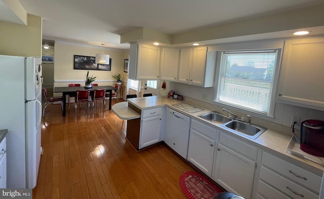 99 Exeter Ct, Shepherdstown, WV 25443 - kitchen with white appliances, a sink, dark wood-type flooring, light countertops, and recessed lighting