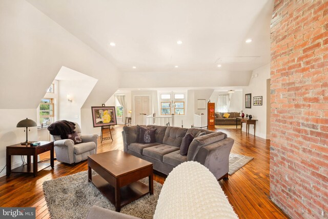 301 Meyers Ave, Meyersdale, PA 15552 - living room with hardwood / wood-style floors, baseboards, recessed lighting, and vaulted ceiling