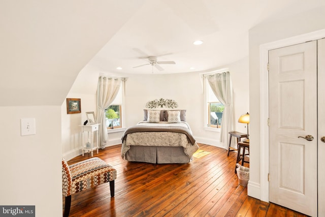 301 Meyers Ave, Meyersdale, PA 15552 - bedroom with hardwood / wood-style floors, recessed lighting, baseboards, and a ceiling fan