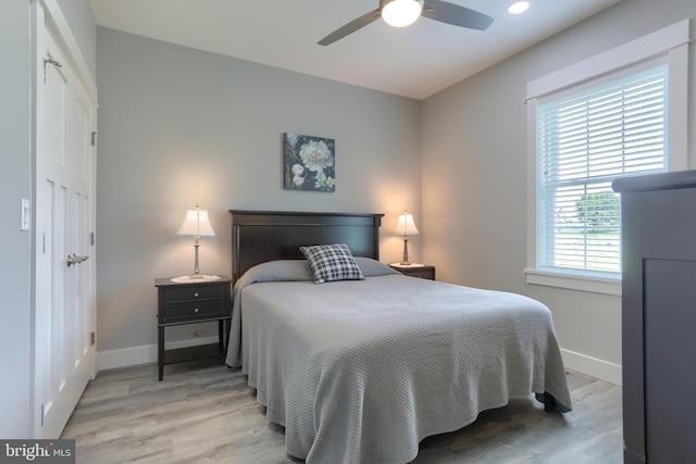 82 S Village Cir Unit 238, Palmyra, PA 17078 - bedroom with baseboards, light wood-style floors, a ceiling fan, and recessed lighting