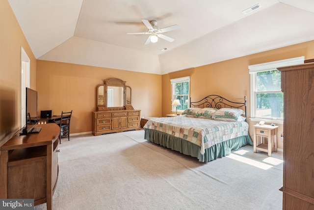 22 Devonshire Dr, Voorhees, NJ 08043 - bedroom featuring lofted ceiling, light colored carpet, multiple windows, and ceiling fan