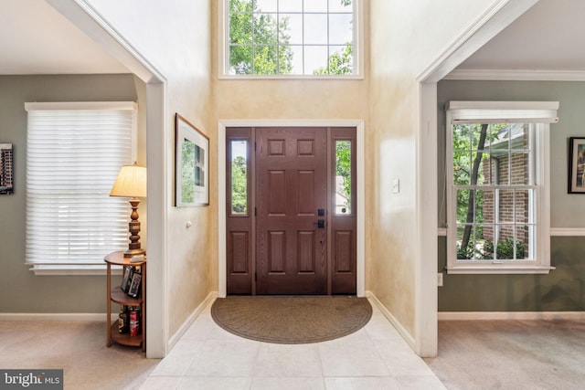 22 Devonshire Dr, Voorhees, NJ 08043 - carpeted foyer with baseboards, crown molding, and a high ceiling