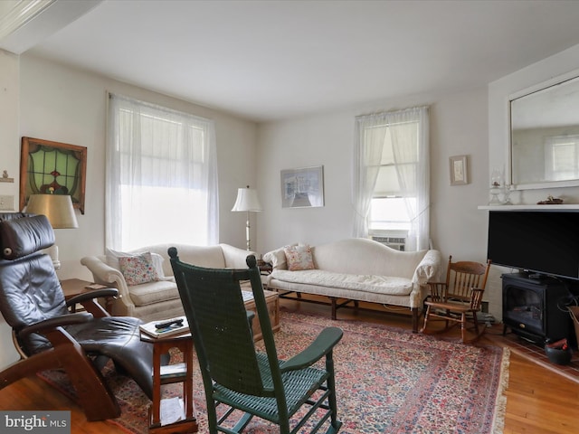 214 Center St, Edinburg, VA 22824 - living room featuring wood finished floors and a wood stove