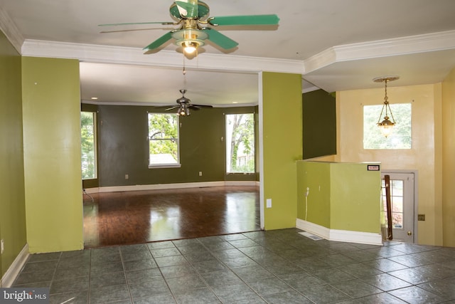 1158 Custer Dr, Auburn, PA 17922 - spare room featuring a ceiling fan, plenty of natural light, ornamental molding, and baseboards