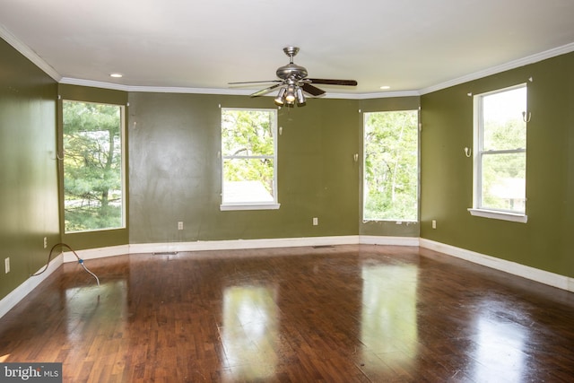 1158 Custer Dr, Auburn, PA 17922 - unfurnished room featuring a ceiling fan, wood finished floors, ornamental molding, and baseboards
