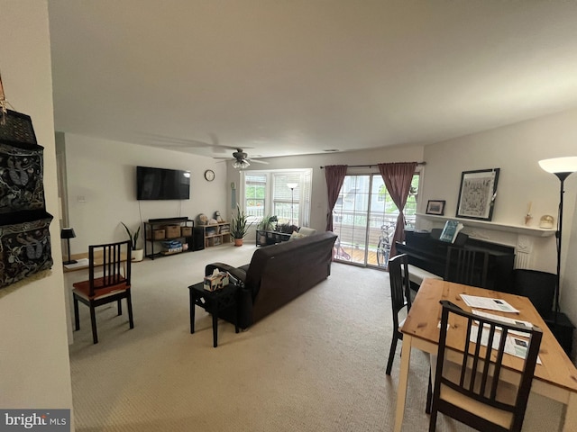 106 Heritage Blvd Unit 6, Princeton, NJ 08540 - living area featuring a ceiling fan, light carpet, and a fireplace