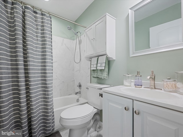 433 Tulip Poplar Dr, Linden, VA 22642 - full bath featuring shower / tub combo with curtain, toilet, vanity, and marble look tile flooring