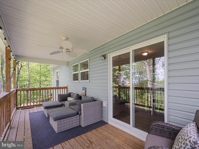 433 Tulip Poplar Dr, Linden, VA 22642 - wooden terrace with ceiling fan and outdoor lounge area