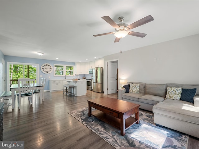 433 Tulip Poplar Dr, Linden, VA 22642 - living area with ceiling fan, wood finished floors, and recessed lighting