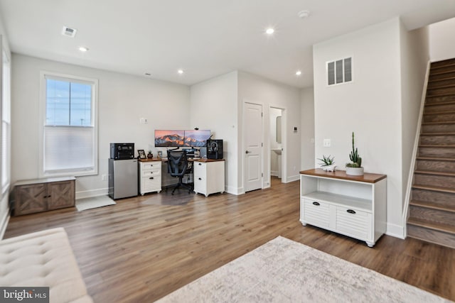 42089 Shining Star Sq, Brambleton, VA 20148 - office area featuring wood finished floors, baseboards, and recessed lighting