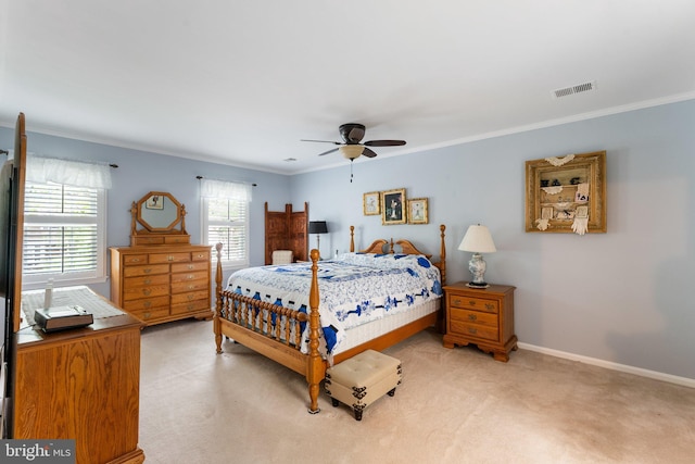 4329 Stream Bed Way, Alexandria, VA 22306 - bedroom featuring crown molding, light carpet, a ceiling fan, and baseboards