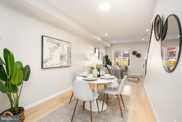 1413 E Lafayette Ave, Baltimore, MD 21213 - dining area with recessed lighting, light wood-style flooring, and baseboards