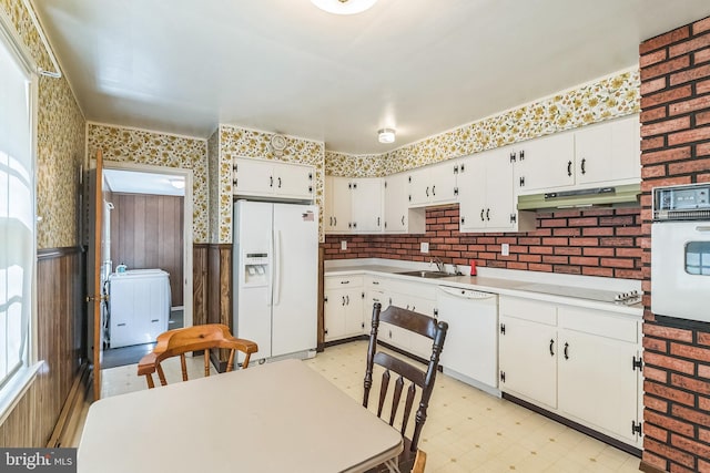 800 Little Shiloh Rd, West Chester, PA 19382 - kitchen with white appliances, under cabinet range hood, light floors, wainscoting, and light countertops
