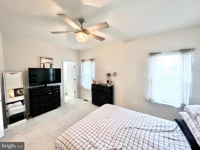 bedroom with carpet and ceiling fan