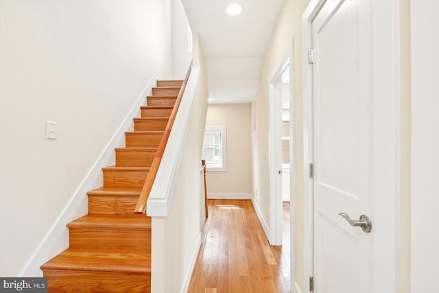 1706 Otis St NE, Washington, DC 20018 - staircase with hardwood / wood-style flooring, recessed lighting, and baseboards