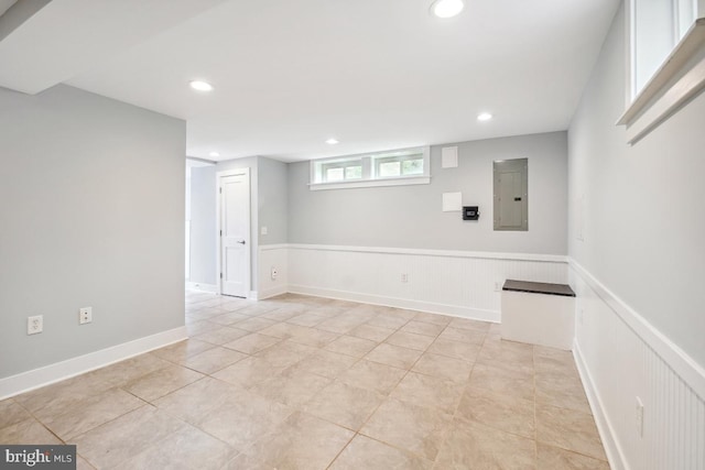 1706 Otis St NE, Washington, DC 20018 - below grade area featuring electric panel, a wainscoted wall, and recessed lighting