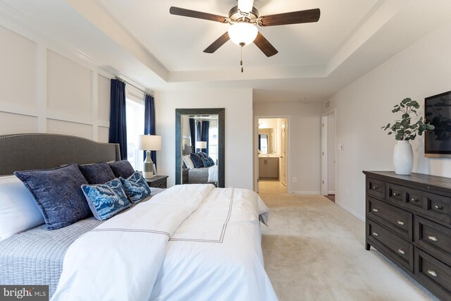 HOMESITE96 Pheasant Ridge Rd, Hanover, PA 17331 - bedroom featuring light colored carpet, a raised ceiling, ceiling fan, baseboards, and ensuite bath