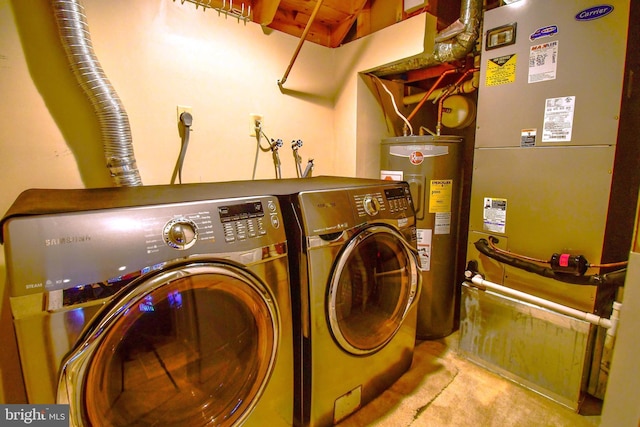 630 Brookedge Ct, Bowie, MD 20721 - laundry area with water heater, heating unit, separate washer and dryer, and carpet
