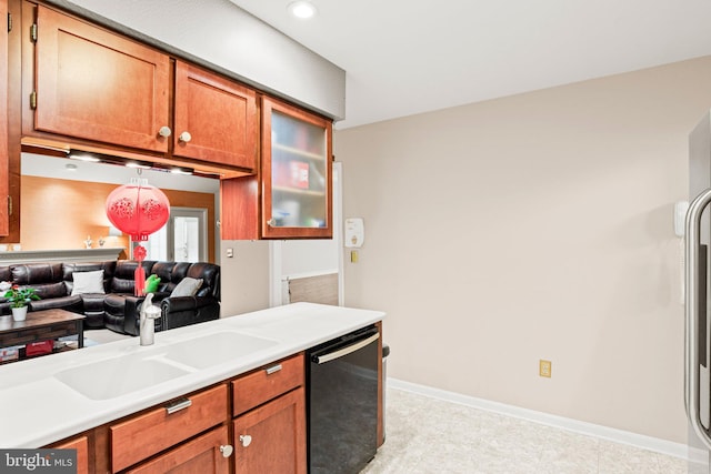 72 Leearden Rd, Hershey, PA 17033 - kitchen with black dishwasher, light countertops, a sink, brown cabinets, and recessed lighting