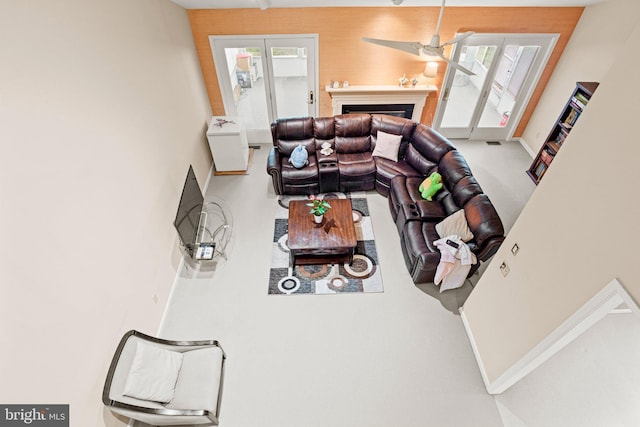 72 Leearden Rd, Hershey, PA 17033 - living room featuring plenty of natural light, a fireplace, ceiling fan, and baseboards