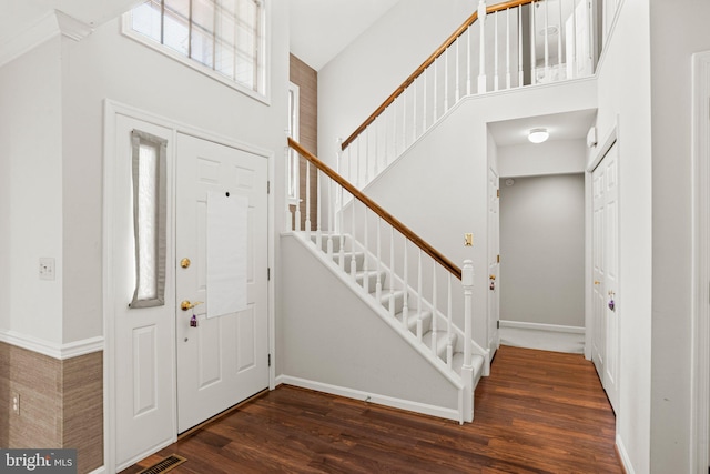 72 Leearden Rd, Hershey, PA 17033 - entrance foyer featuring a towering ceiling, stairway, wood finished floors, and baseboards