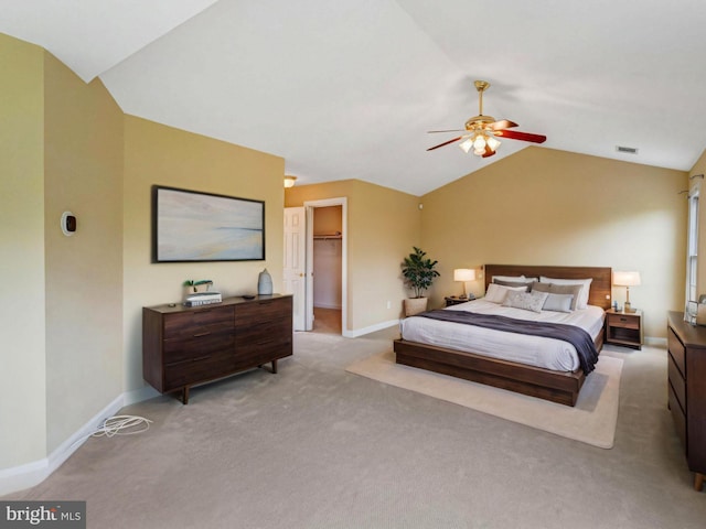 16028 Kings Mountain Rd, Woodbridge, VA 22191 - bedroom featuring vaulted ceiling, carpet floors, baseboards, ceiling fan, and a walk in closet