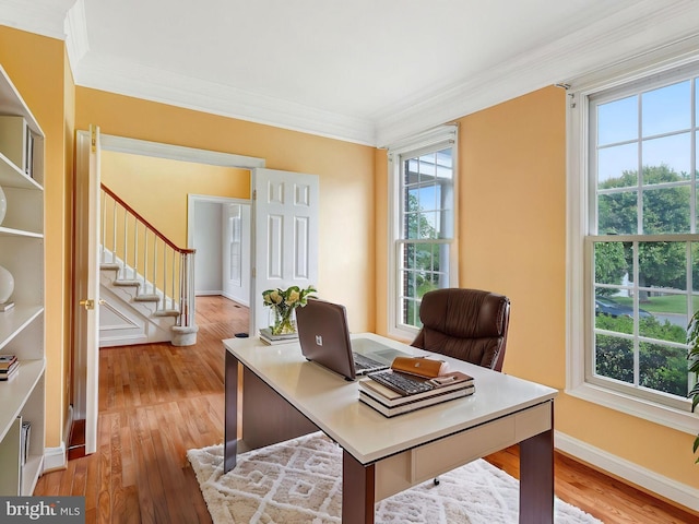 16028 Kings Mountain Rd, Woodbridge, VA 22191 - office featuring healthy amount of natural light, crown molding, light wood-type flooring, and baseboards