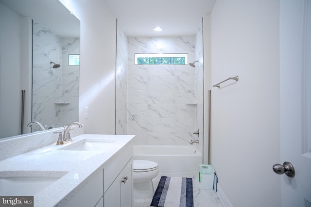 23883 Ebony Eyes Ct, Aldie, VA 20105 - full bath with marble finish flooring, toilet, vanity, shower / tub combination, and recessed lighting