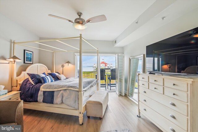 105 56th Unit 210P1, Ocean City, MD 21842 - bedroom with access to outside, wood finished floors, and a ceiling fan